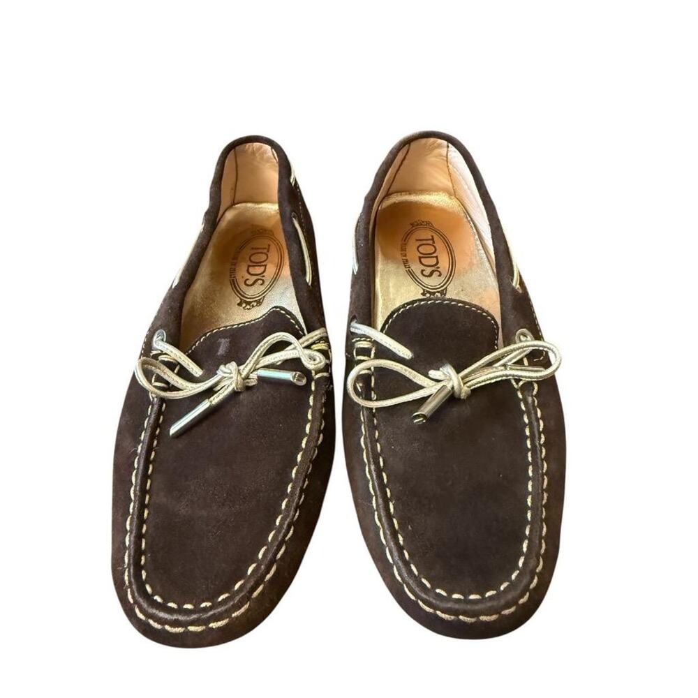 Tod's Gommini Moc Toe Driving Loafer Brown Suede Women size 38 US 8 - Picture 3 of 7